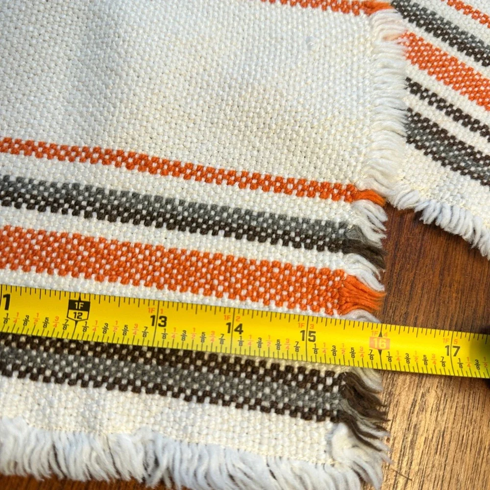 Vintage Woven Striped Placemats Set of 5 Orange Brown Fringed MCM Boho 16x11